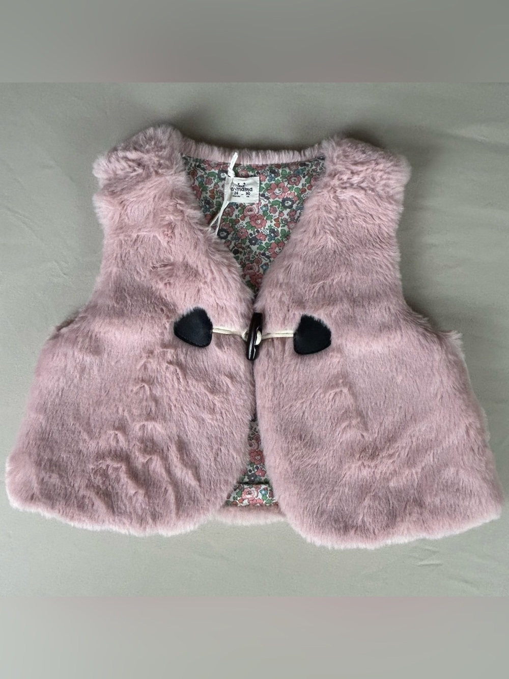 Children's Pink Faux Fur Vest - Floral Lined